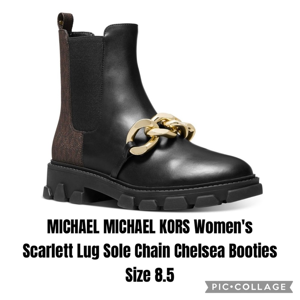 MICHAEL MICHAEL KORS Women's Scarlett Lug Sole Chain Chelsea Booties Size 8.5